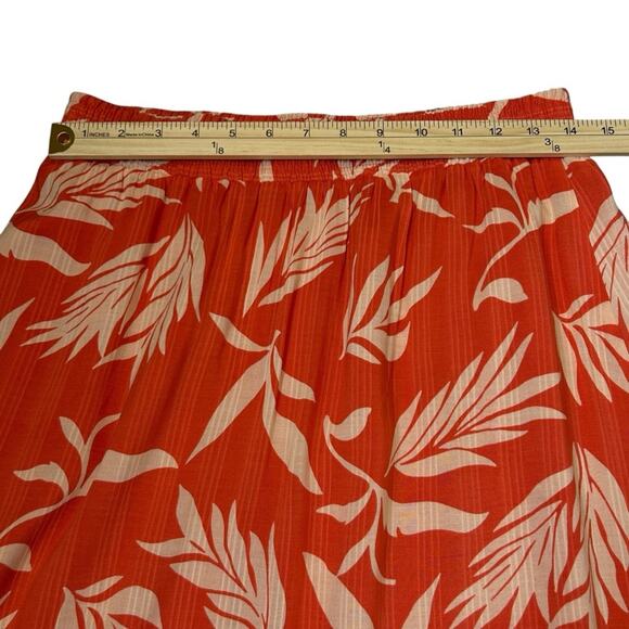 Loft Floral Smocked Midi Skirt Womens Size SP Soft Orange Lined Flowy Breezy - Picture 7 of 9